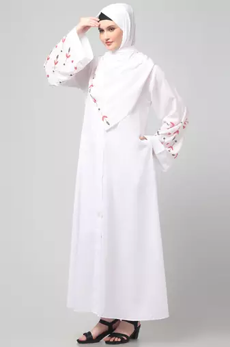 sleeves hand embrodery front open dubai style abaya with embroidered nida hijab
