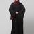 sleeves hand stone work with contrast inside slit front open abaya with hijab
