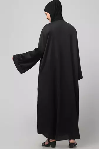 hand embroidered both side at front, sleeves and hijab front open abaya with hijab