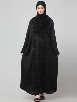 hand embroidered both side at front, sleeves and hijab front open abaya with hijab 3