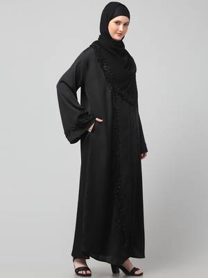 hand embroidered both side at front, sleeves and hijab front open abaya with hijab 4