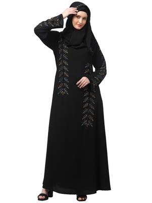 hand emroidred at sleeves front and hijab a line party abaya 1