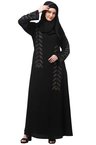 hand emroidred at sleeves front and hijab a line party abaya