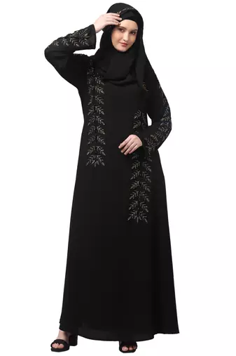 hand emroidred at sleeves front and hijab a line party abaya