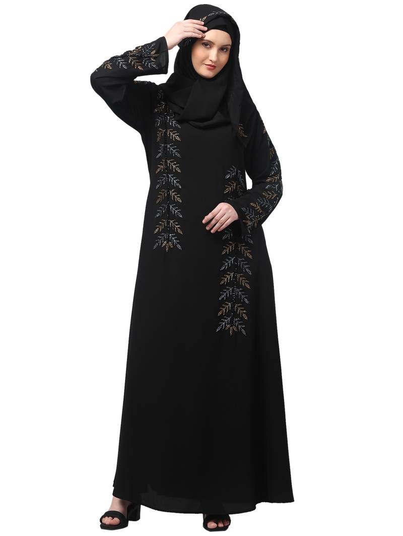 hand emroidred at sleeves front and hijab a line party abaya