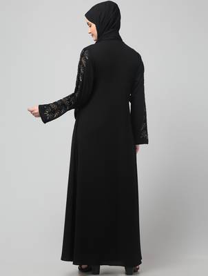 hand emroidred at sleeves front and hijab a line party abaya 2