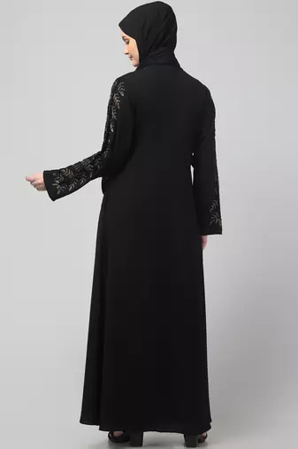 hand emroidred at sleeves front and hijab a line party abaya