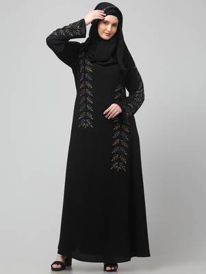hand emroidred at sleeves front and hijab a line party abaya 3