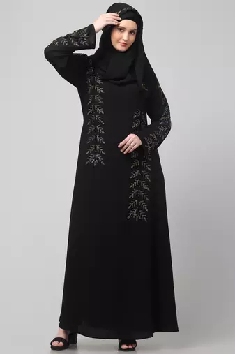 hand emroidred at sleeves front and hijab a line party abaya