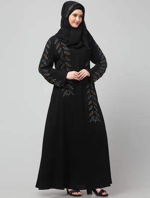 hand emroidred at sleeves front and hijab a line party abaya 4