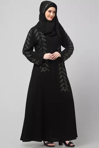 hand emroidred at sleeves front and hijab a line party abaya