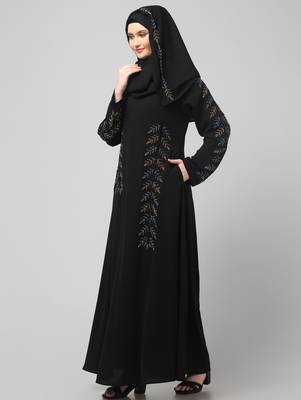 hand emroidred at sleeves front and hijab a line party abaya 5