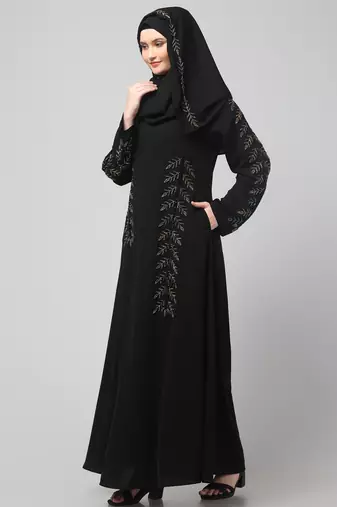 hand emroidred at sleeves front and hijab a line party abaya