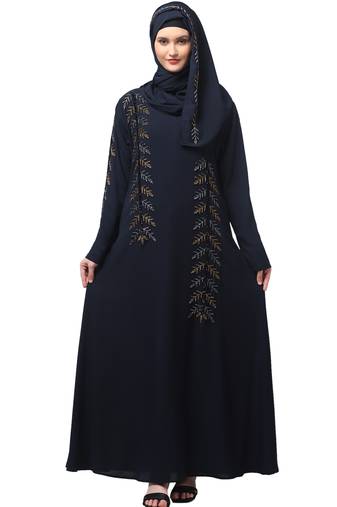 hand emroidred at sleeves front and hijab a line party abaya