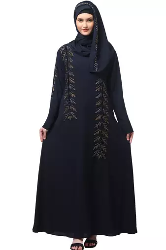 hand emroidred at sleeves front and hijab a line party abaya