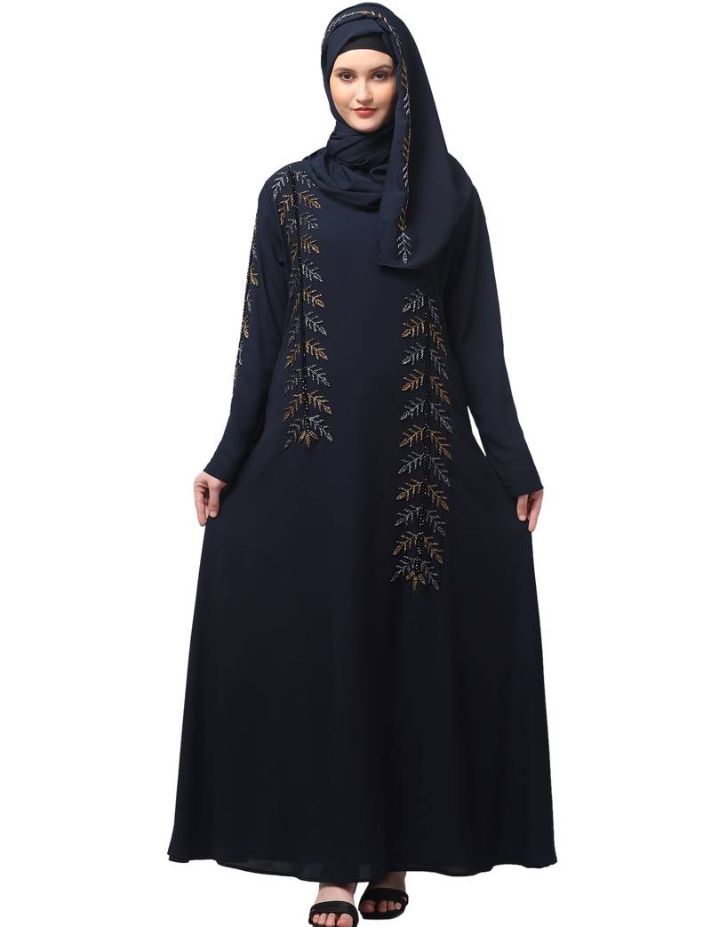 hand emroidred at sleeves front and hijab a line party abaya