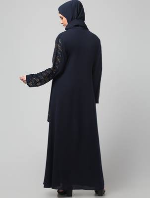 hand emroidred at sleeves front and hijab a line party abaya 2