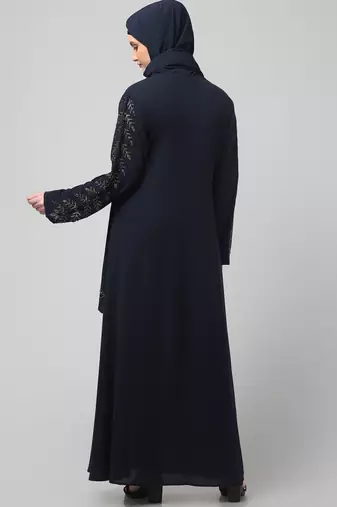 hand emroidred at sleeves front and hijab a line party abaya