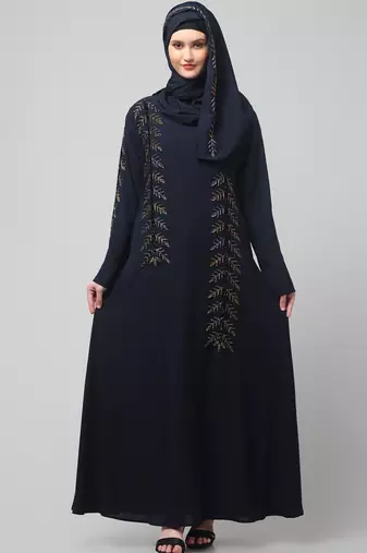 hand emroidred at sleeves front and hijab a line party abaya