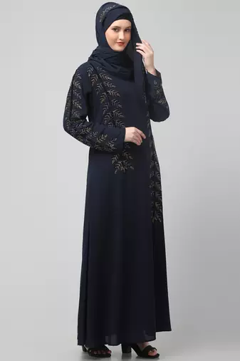 hand emroidred at sleeves front and hijab a line party abaya