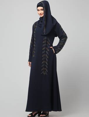 hand emroidred at sleeves front and hijab a line party abaya 5