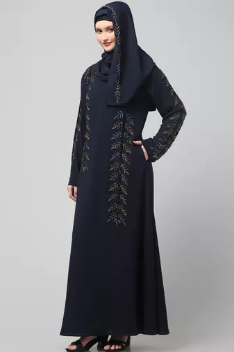 hand emroidred at sleeves front and hijab a line party abaya
