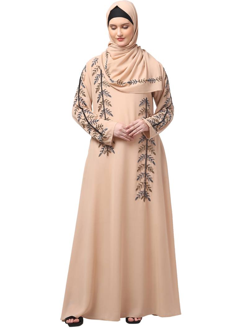 hand emroidred at sleeves front and hijab a line party abaya