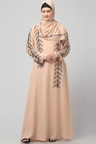 hand emroidred at sleeves front and hijab a line party abaya