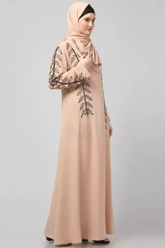 hand emroidred at sleeves front and hijab a line party abaya