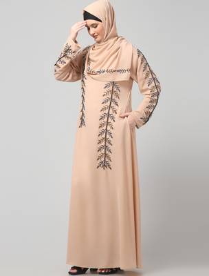 hand emroidred at sleeves front and hijab a line party abaya 5