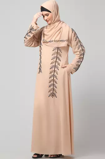 hand emroidred at sleeves front and hijab a line party abaya