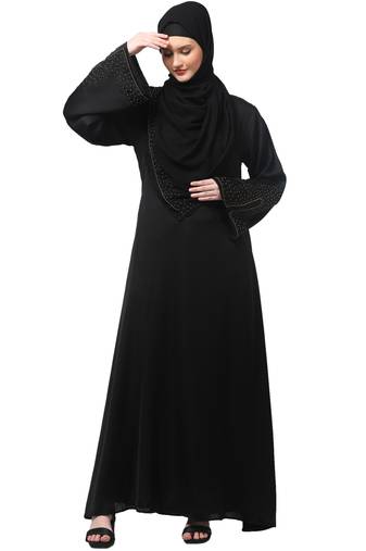 sleeves and hijab golden hand embroidred a line abaya