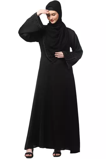 sleeves and hijab golden hand embroidred a line abaya