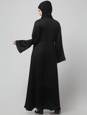 sleeves and hijab golden hand embroidred a line abaya 2