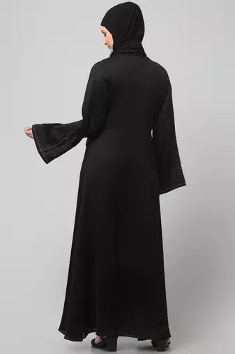 sleeves and hijab golden hand embroidred a line abaya