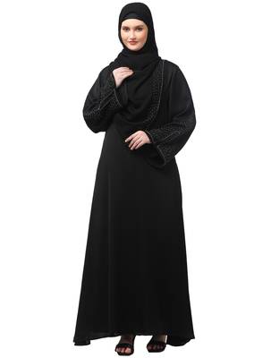 sleeves and hijab silver hand embroidred a line abaya 1