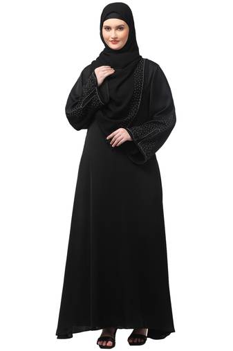 sleeves and hijab silver hand embroidred a line abaya