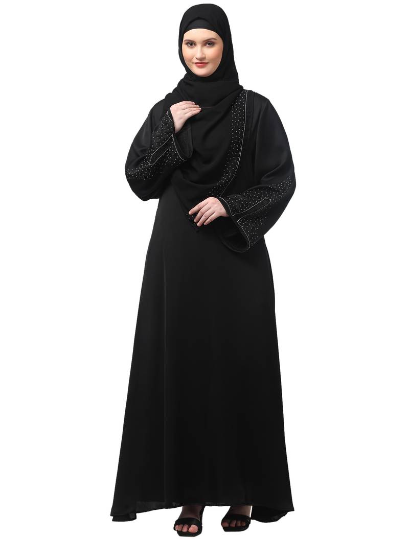 sleeves and hijab silver hand embroidred a line abaya