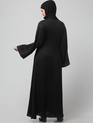 sleeves and hijab silver hand embroidred a line abaya 2