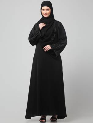 sleeves and hijab silver hand embroidred a line abaya 3