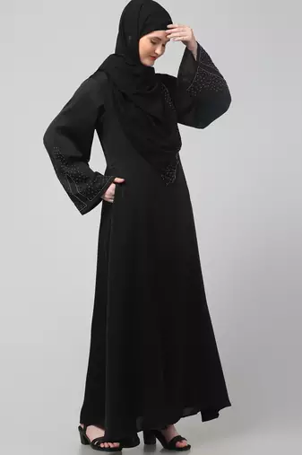 sleeves and hijab silver hand embroidred a line abaya