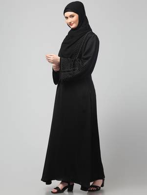 sleeves and hijab silver hand embroidred a line abaya 5
