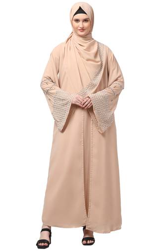 sleeves and hijab hand pearl hand embroidard inner and jacket with hijab party abaya