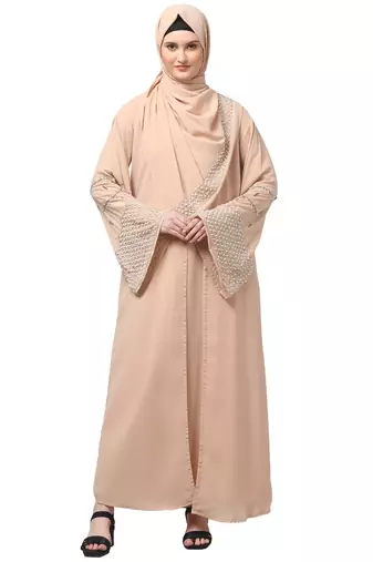 sleeves and hijab hand pearl hand embroidard inner and jacket with hijab party abaya