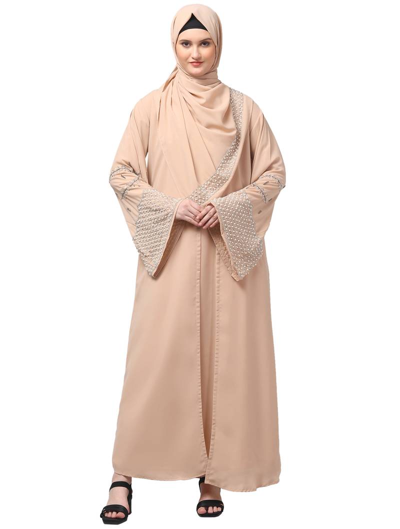 sleeves and hijab hand pearl hand embroidard inner and jacket with hijab party abaya