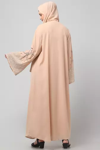 sleeves and hijab hand pearl hand embroidard inner and jacket with hijab party abaya