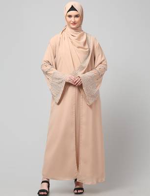 sleeves and hijab hand pearl hand embroidard inner and jacket with hijab party abaya 3