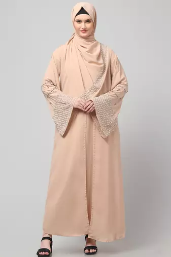 sleeves and hijab hand pearl hand embroidard inner and jacket with hijab party abaya