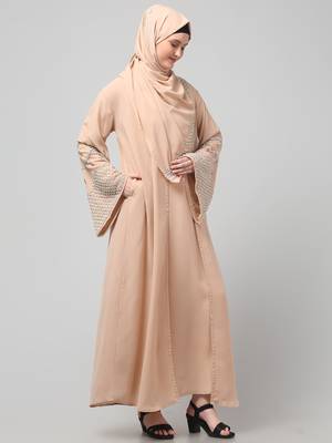 sleeves and hijab hand pearl hand embroidard inner and jacket with hijab party abaya 4