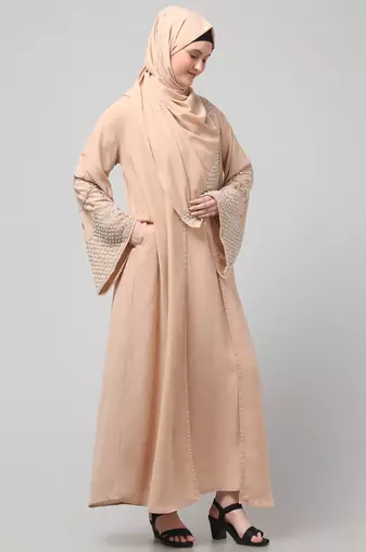 sleeves and hijab hand pearl hand embroidard inner and jacket with hijab party abaya